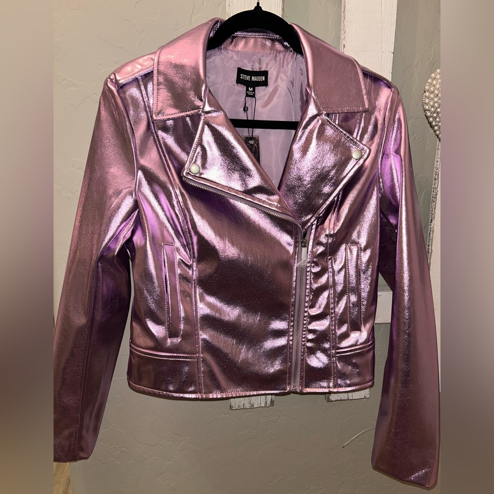 Steve Madden Metallic Pink Leather Jacket